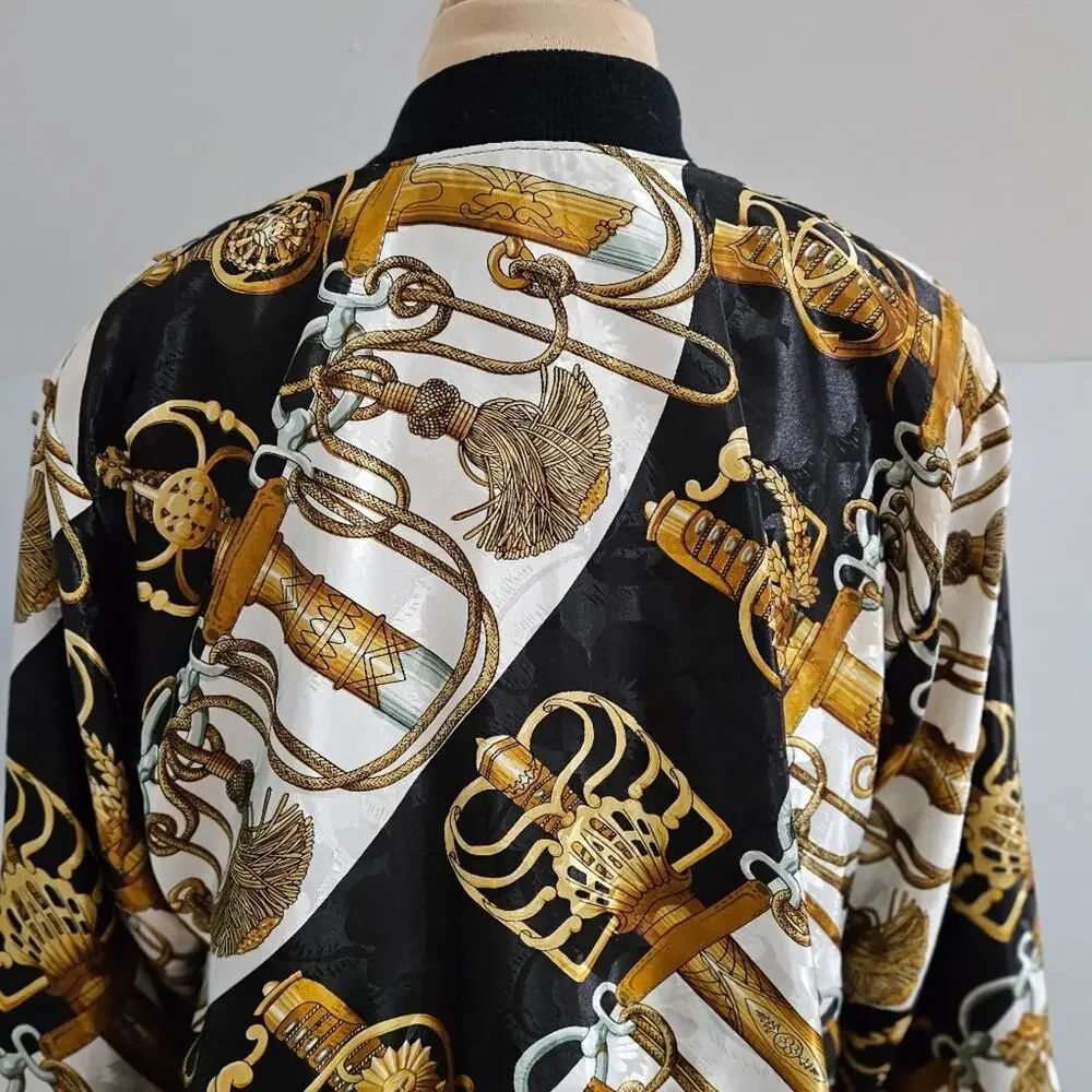 Vintage Silk Full Zip Y2K Lined Sword Graphic Jacket Momcore - Picture 6 of 11